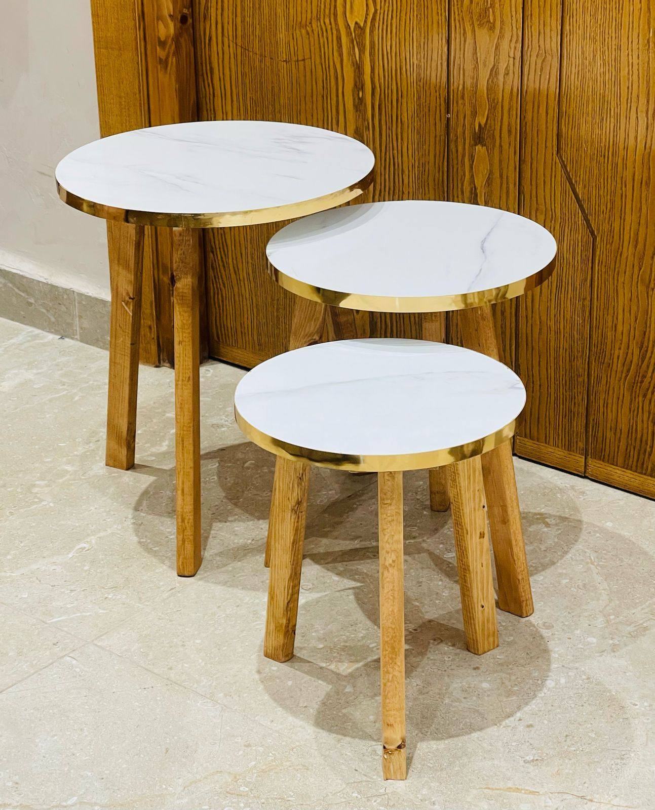 Set de 3 Tables d’Appoint Modernes – Finition Bois & Effet Marbre