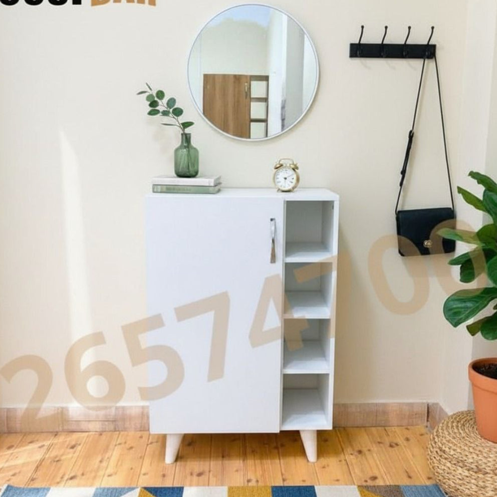Meuble d’entrée avec miroir & rangement – Design moderne blanc