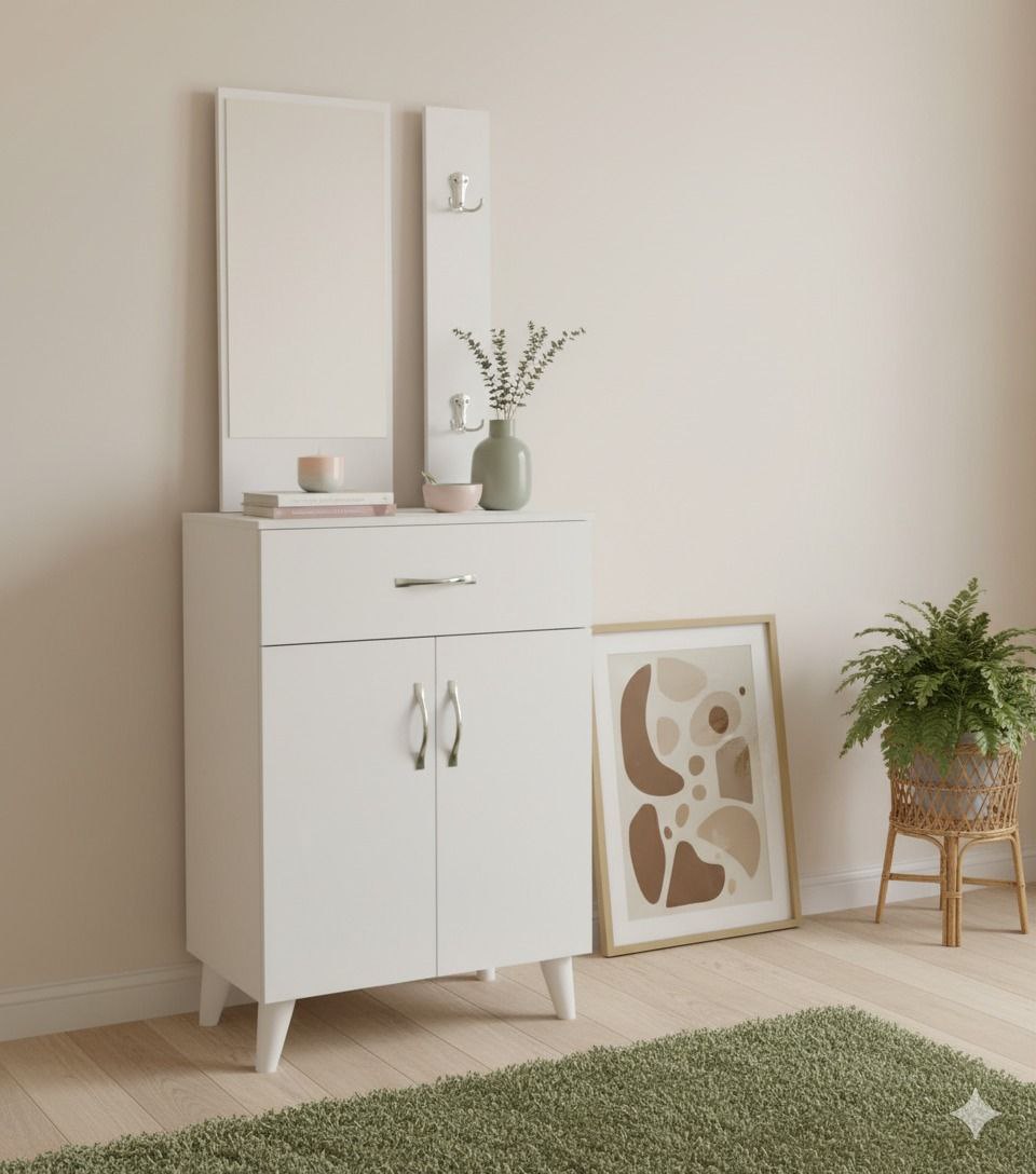 Meuble de rangement avec miroir – Design moderne blanc