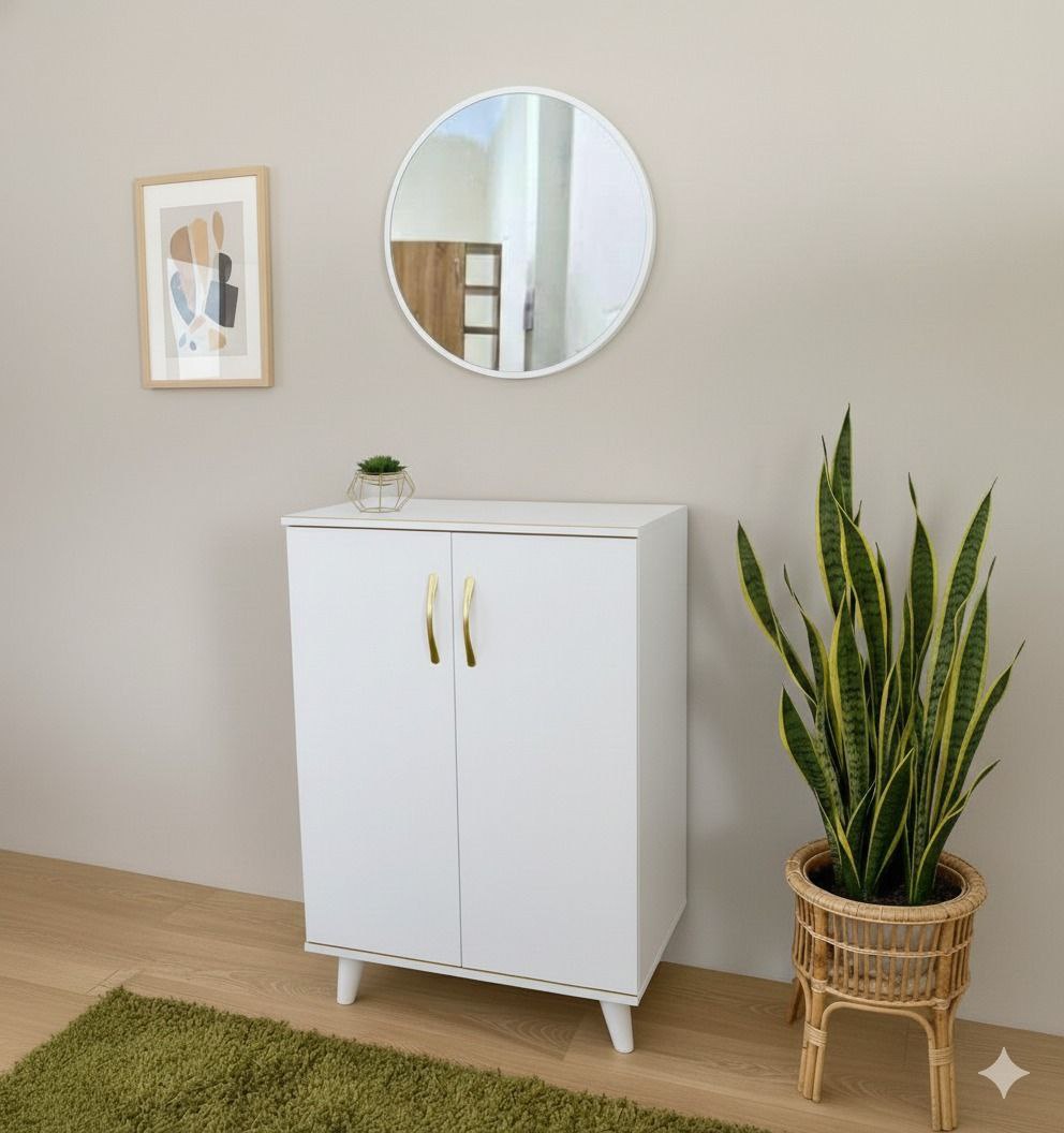 Meuble d’entrée avec miroir & rangement – Blanc moderne design élégant