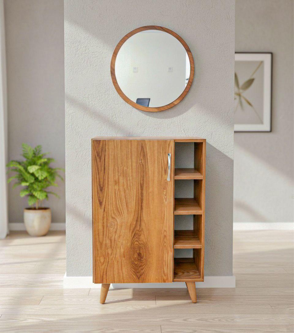 Meuble d’entrée moderne avec miroir rond – Design scandinave