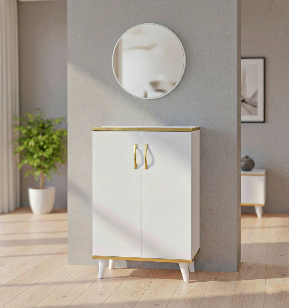 Meuble d’entrée moderne avec miroir rond – Design scandinave