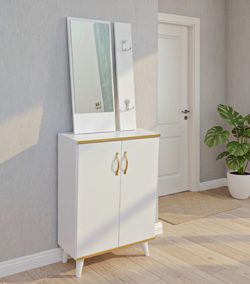 Meuble d’entrée avec miroir et porte-manteaux – Style Scandinave Moderne