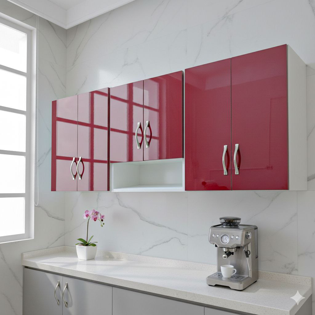 Placard mural de cuisine Rouge Bordeaux – Finition brillante moderne