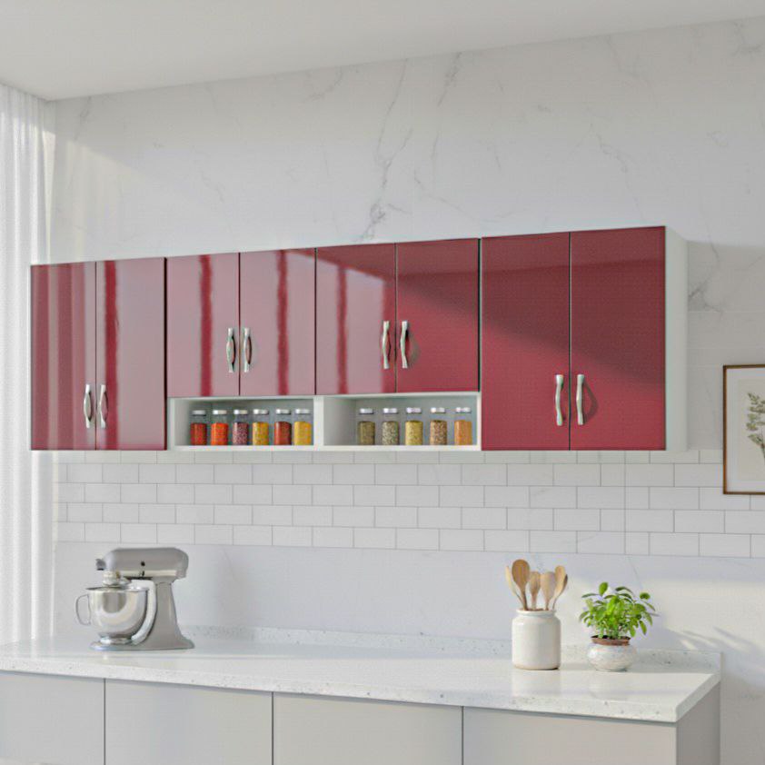 Placard mural de cuisine Rouge Bordeaux – Finition brillante moderne