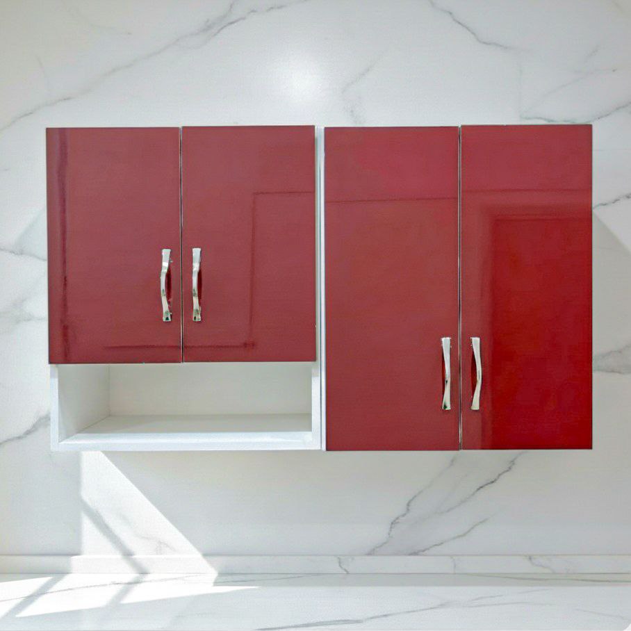 Placard mural de cuisine Rouge Bordeaux – Finition brillante moderne